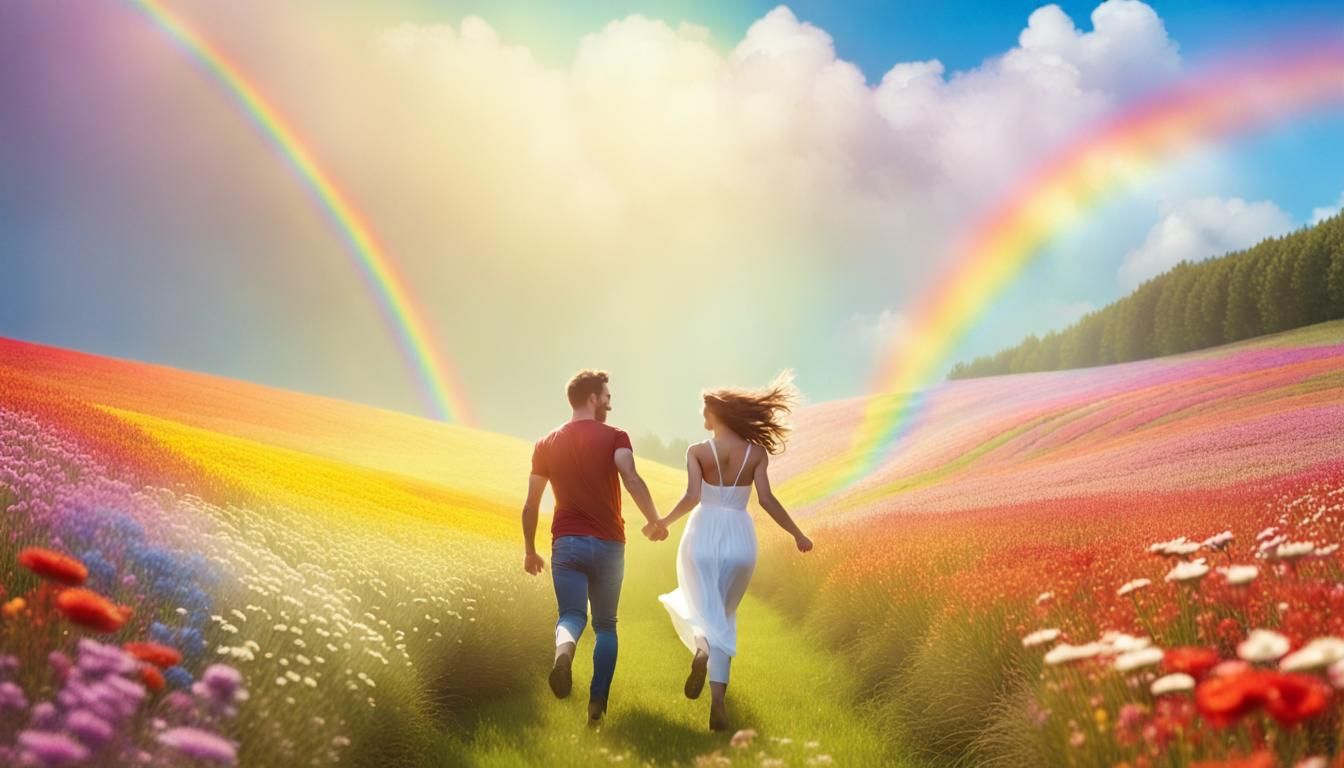 Lovers Reunite in a Sunny Flower Field