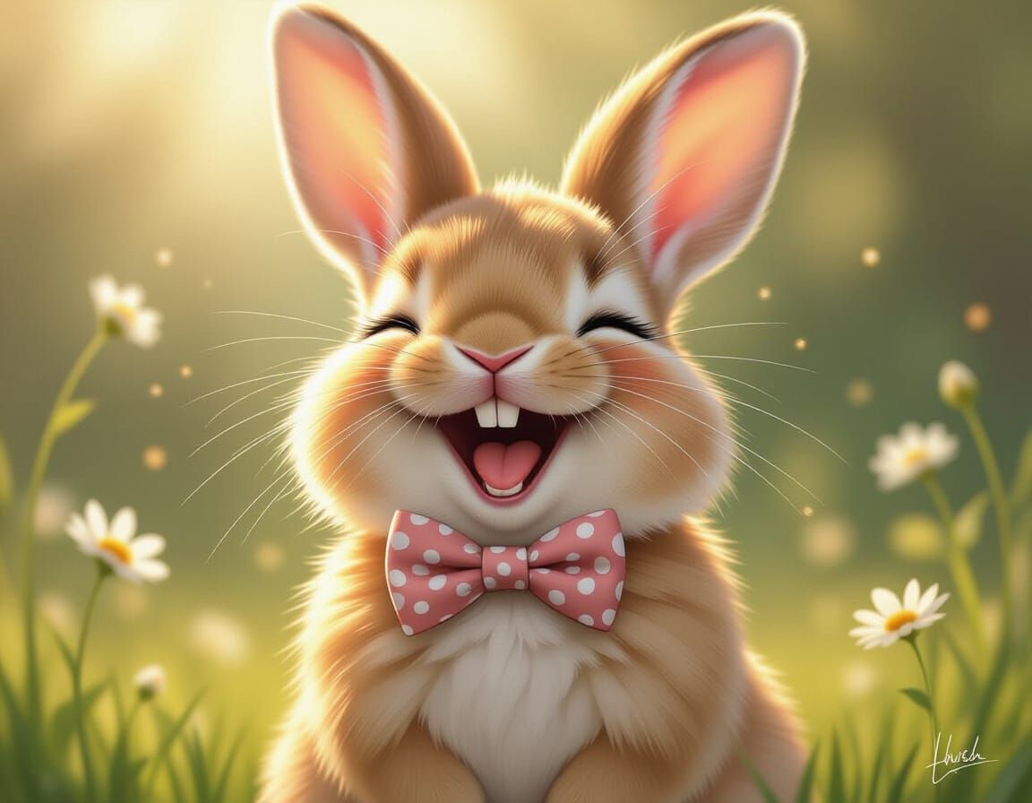 Joyful Hyperrealistic Bunny with Bow Tie