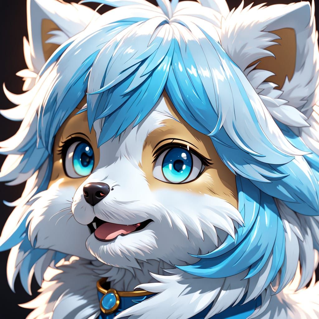 Vibrant Anime Puppy in a Close-Up Portrait