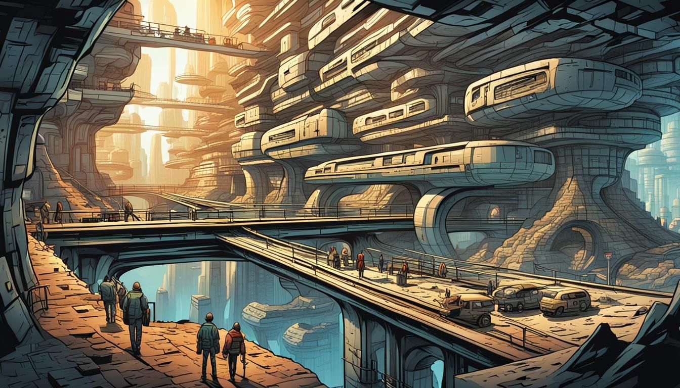 Futuristic Underground City in Comic Book Style
