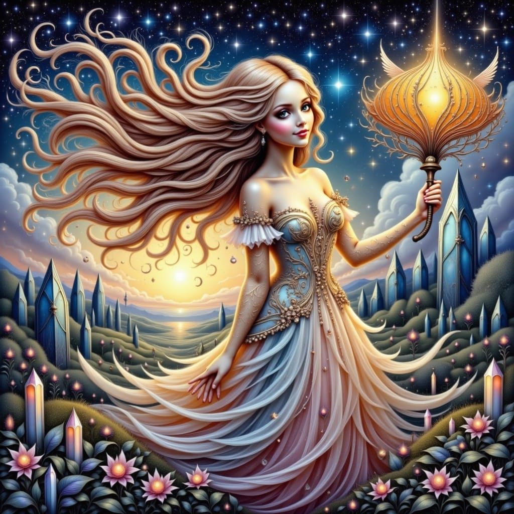 Ethereal Goddess Adorns Whimsical Fantasy World
