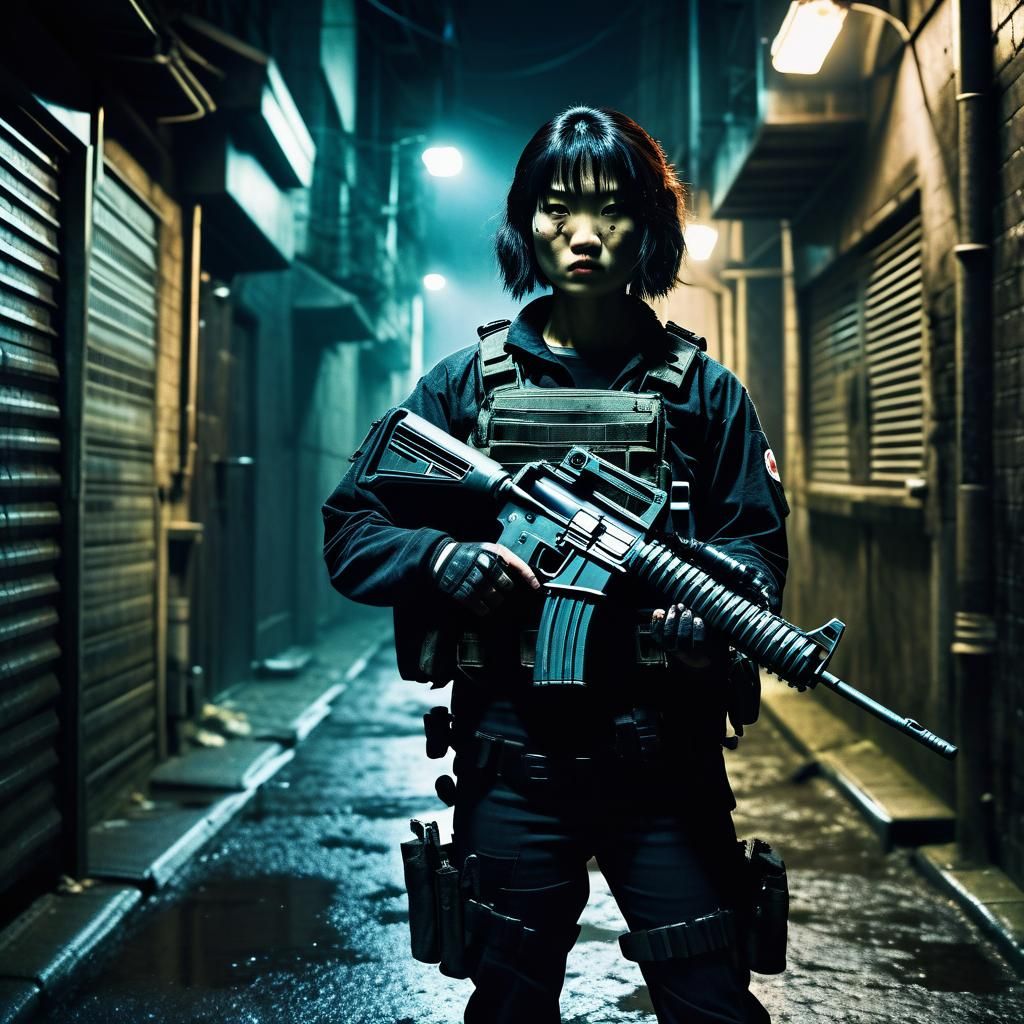 Gritty Japanese Vigilante with Machine Guns