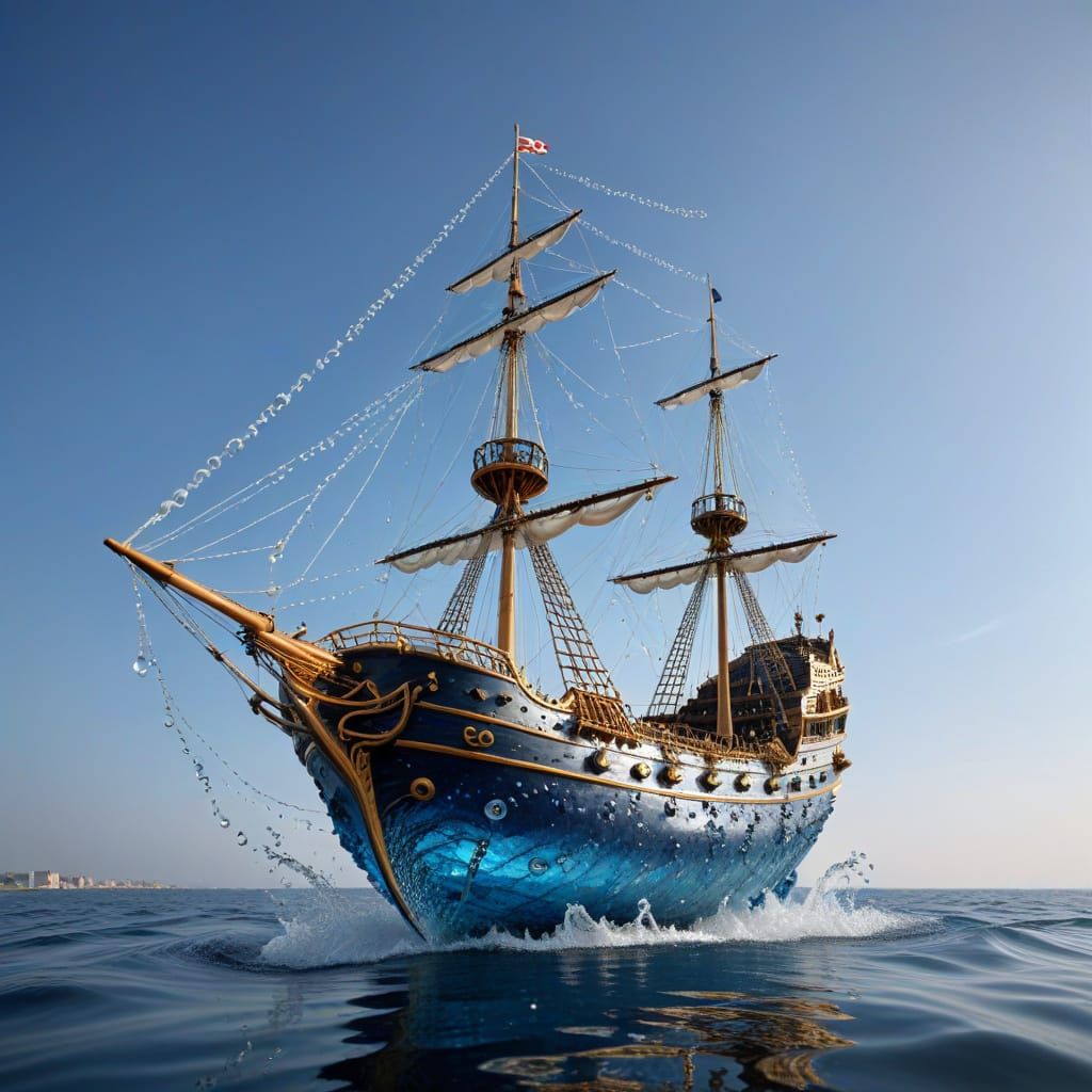 A twisting, floating water made sculpture of royal Ship enti...