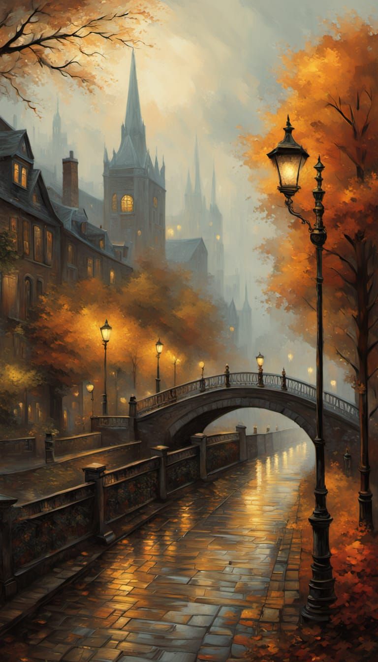 Autumn Mist: An Impasto Painting in Atmospheric Realism