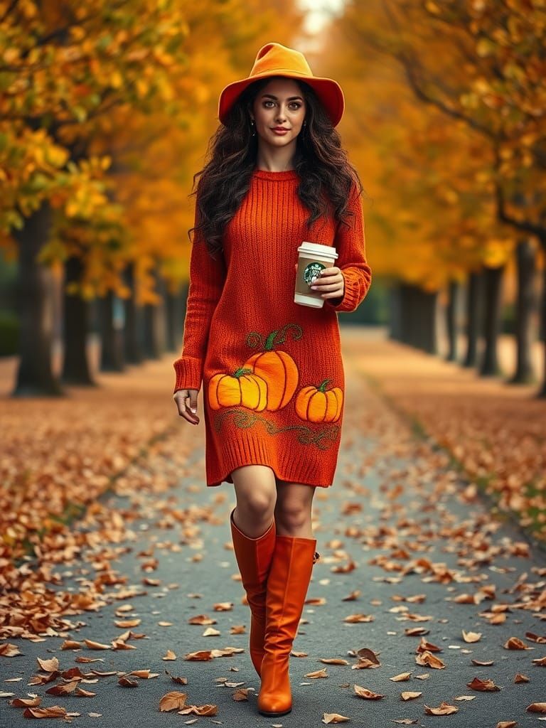 Fashionable Witch in Autumn Park: Concept Art Style