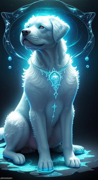 Bioluminescent Glass Dog Underwater Fantasy Artwork