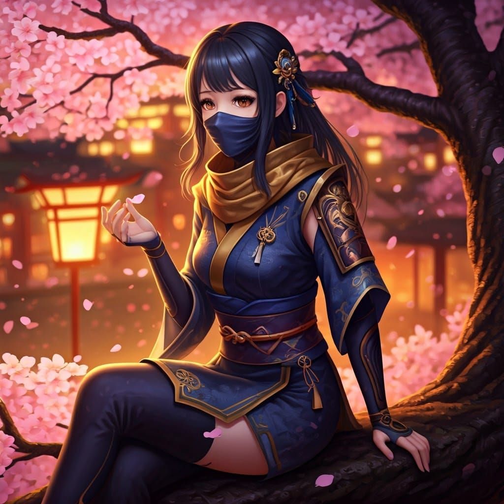 Ethereal Anime Ninja Amidst Cherry Blossoms