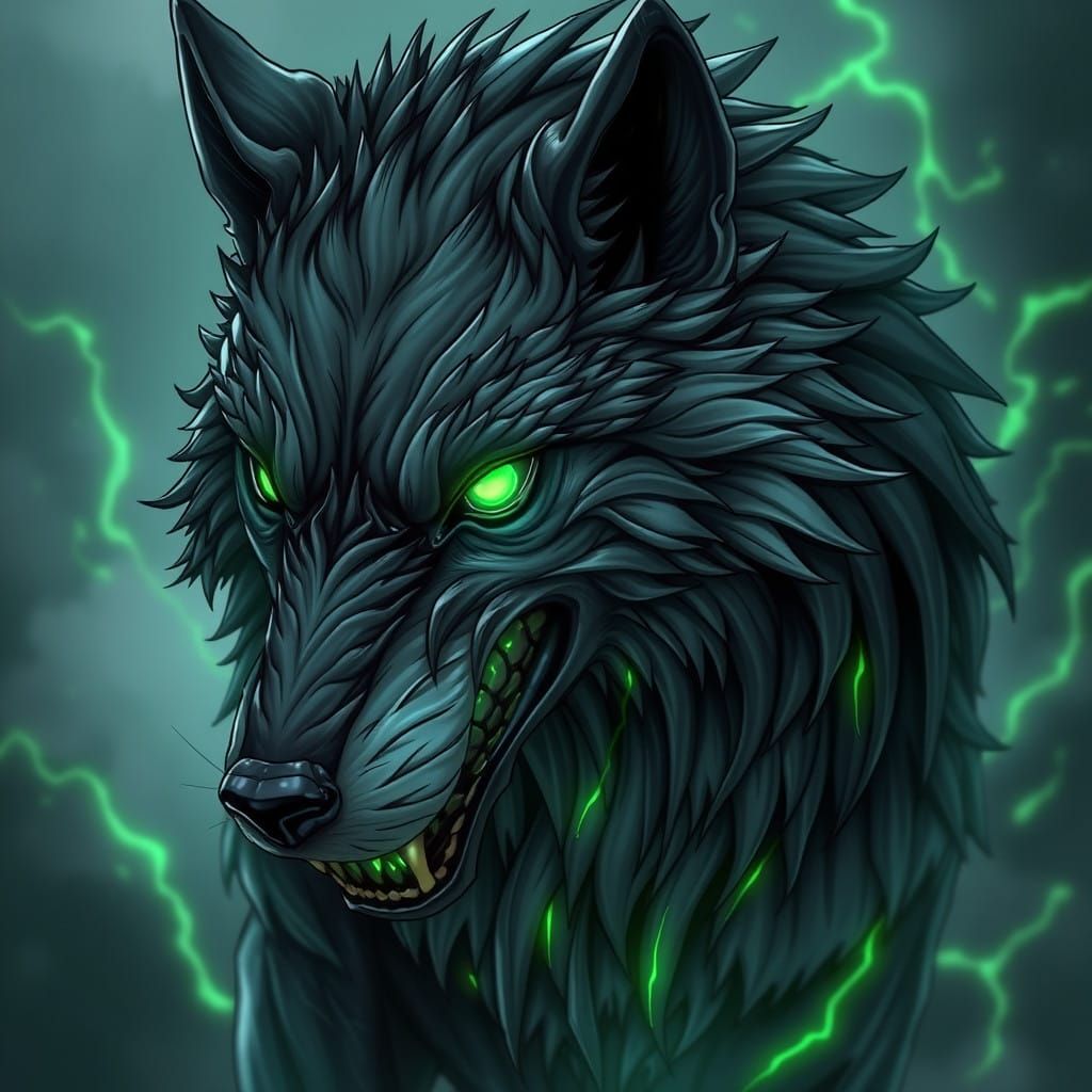 Venom Symbiote Wolf in Anime-Inspired Cyberpunk Style