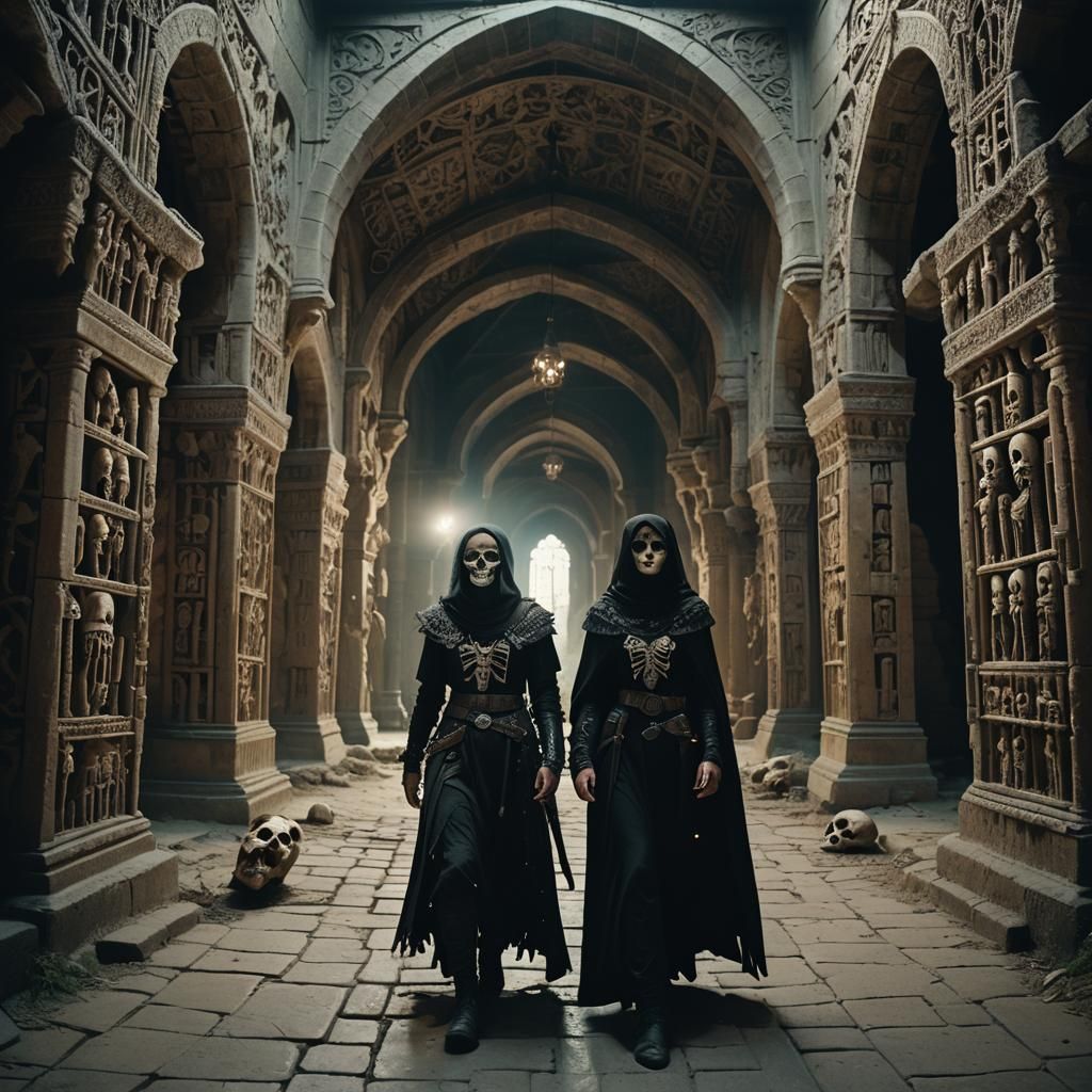 Warrior Women in Ancient Hall: Cinematic Film Still