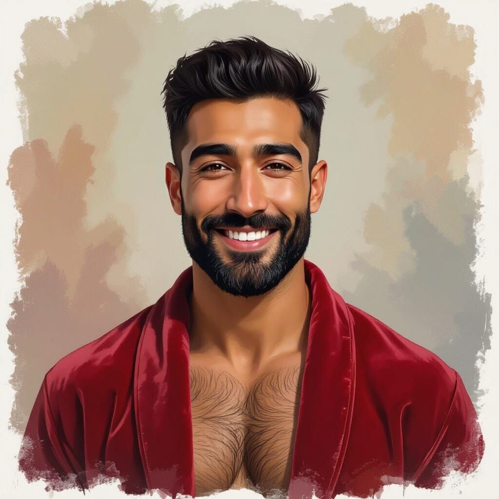 Handsome Man with Turkish, Indian, Arab Heritage in Oil Pain...