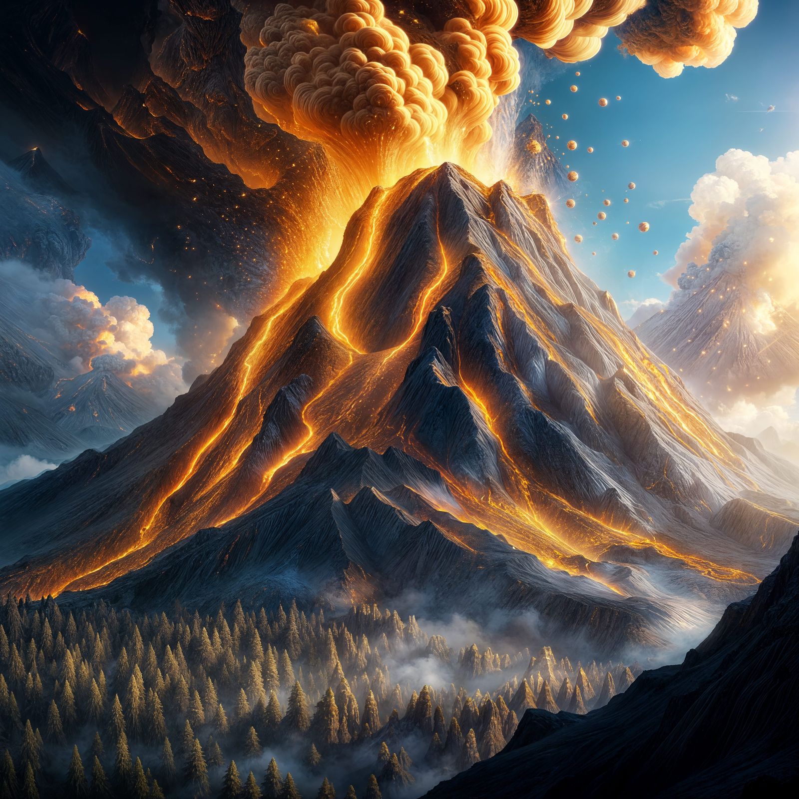 Volcano Erupting Golden Honey: Fantastical Concept Art