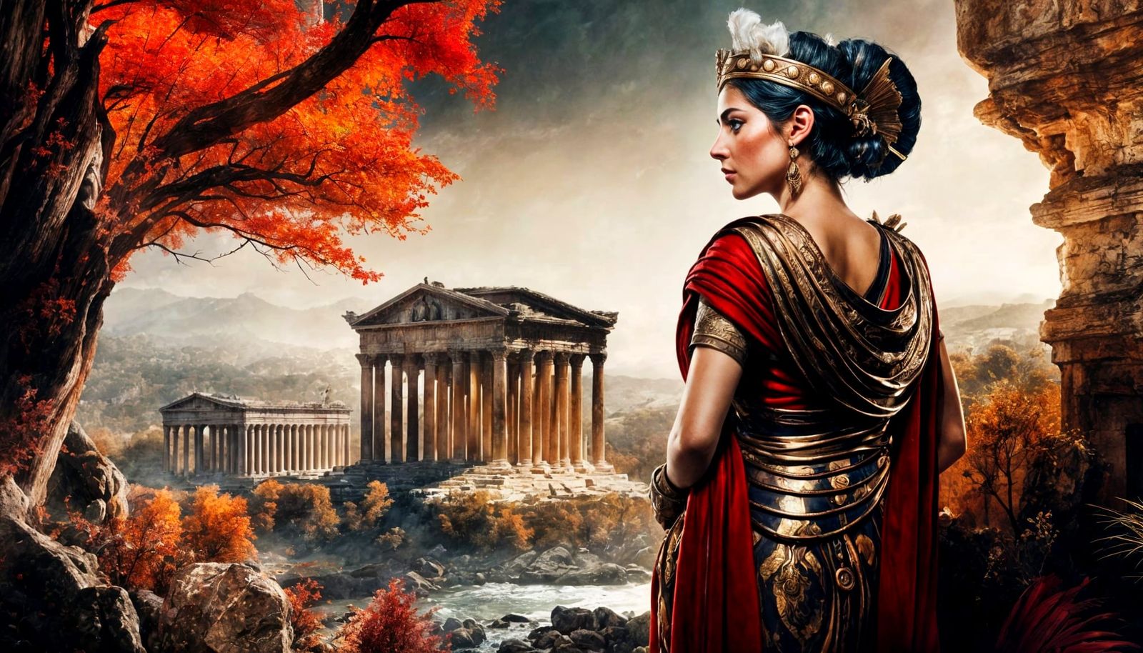 Vivid Roman Empress in Hyperrealistic Landscape