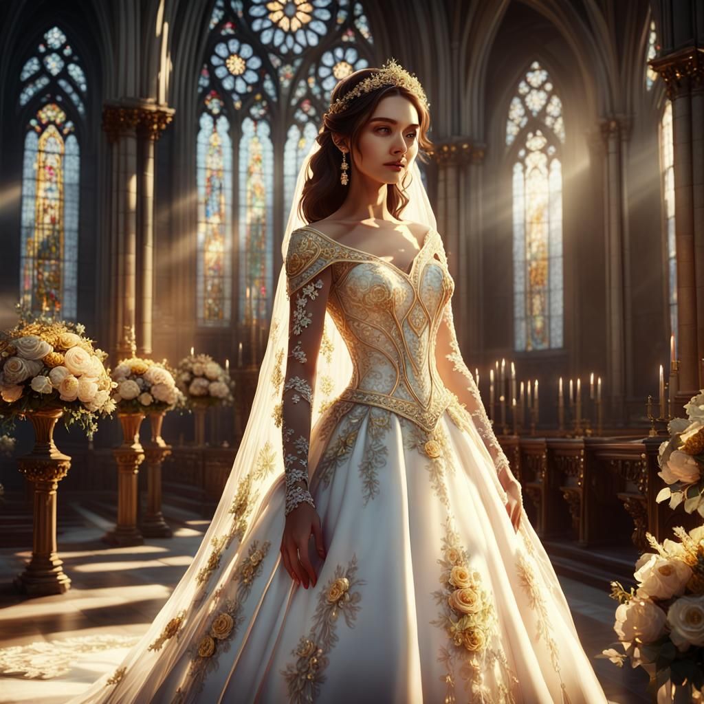 Beautiful Bride in Golden Light: Fantasy Concept Art