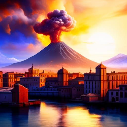 Vesuvius Erupts Over Pompeii: Detailed Matte Painting