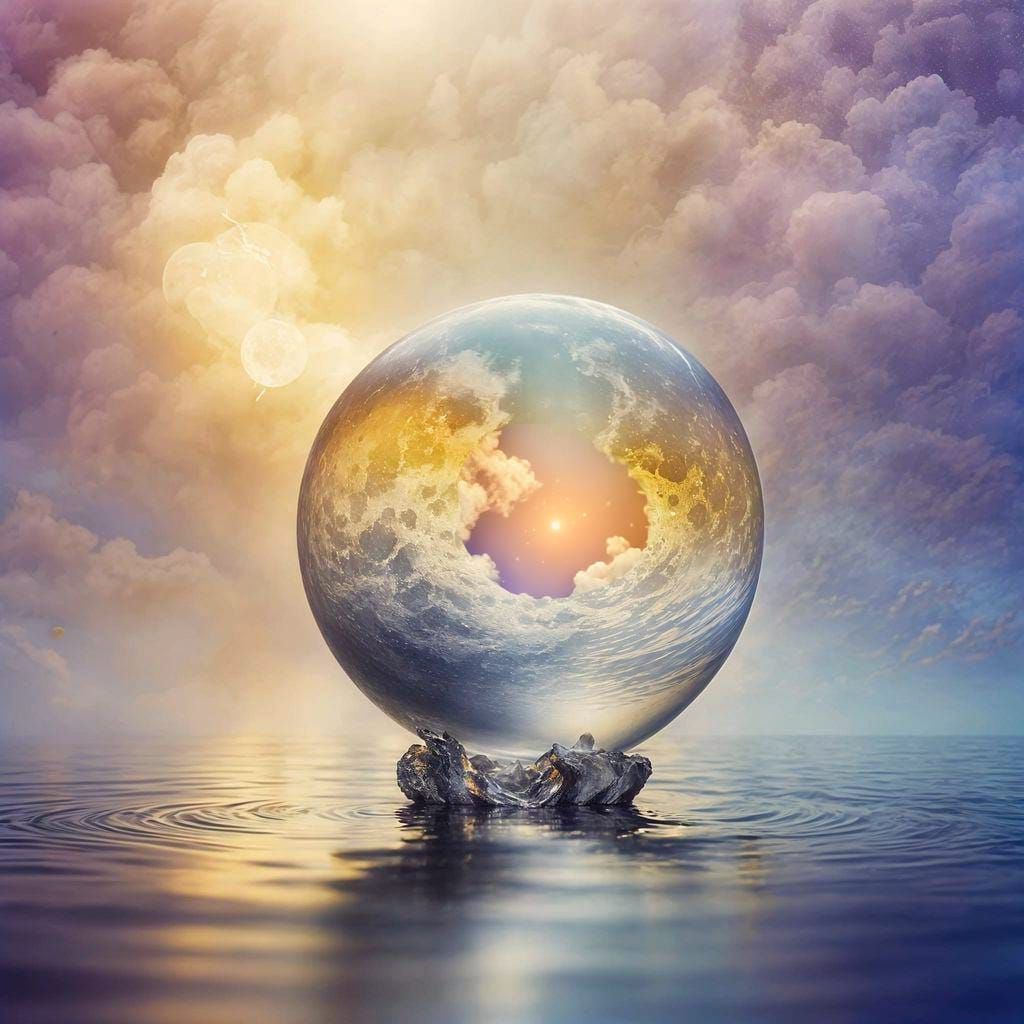 Glass Moon on Golden Sea: Dreamlike Orb