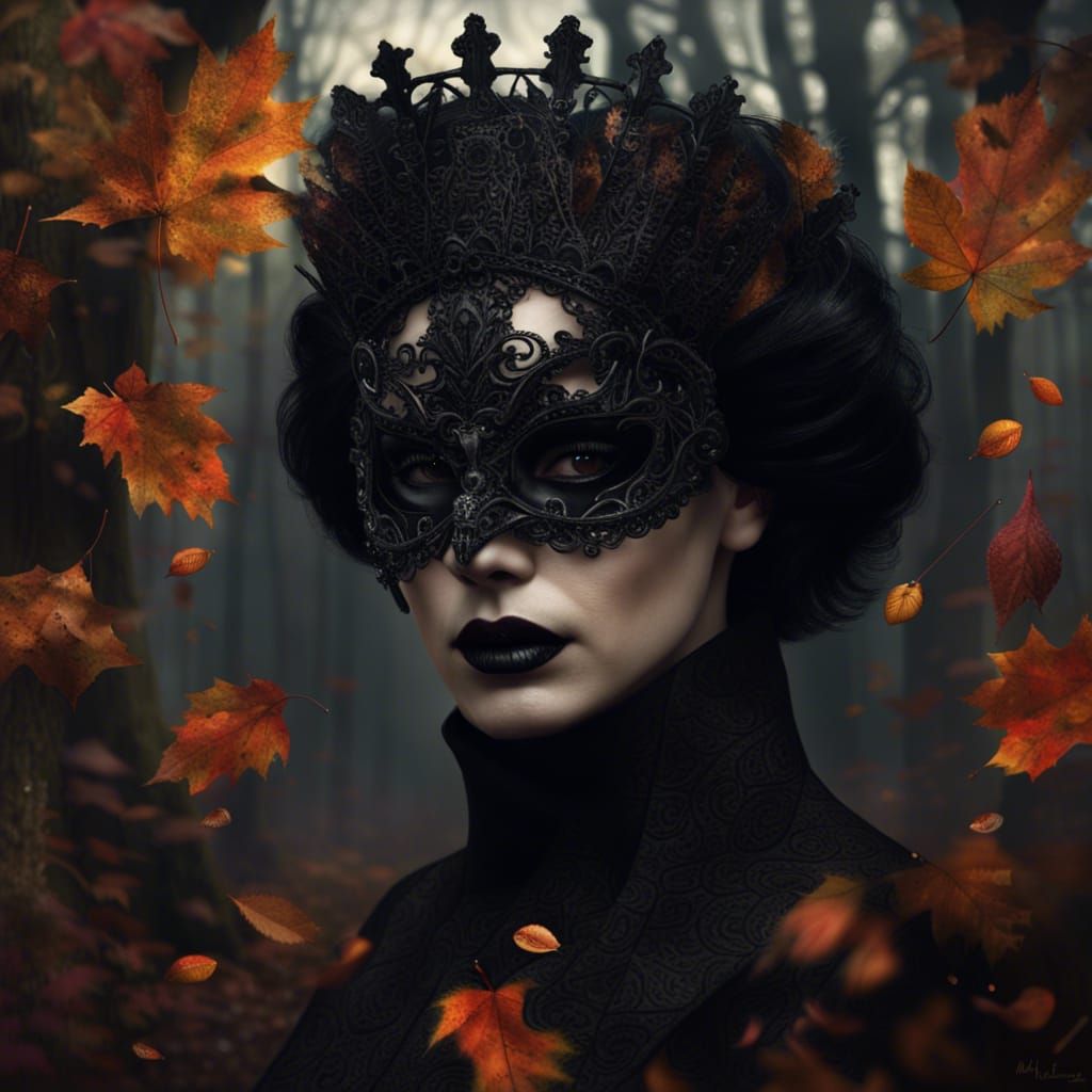 Gothic Queen of Autumn Leaves in Black