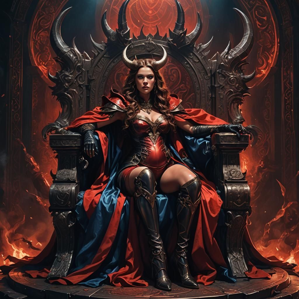 Dark Fantasy Woman with Horns on Throne