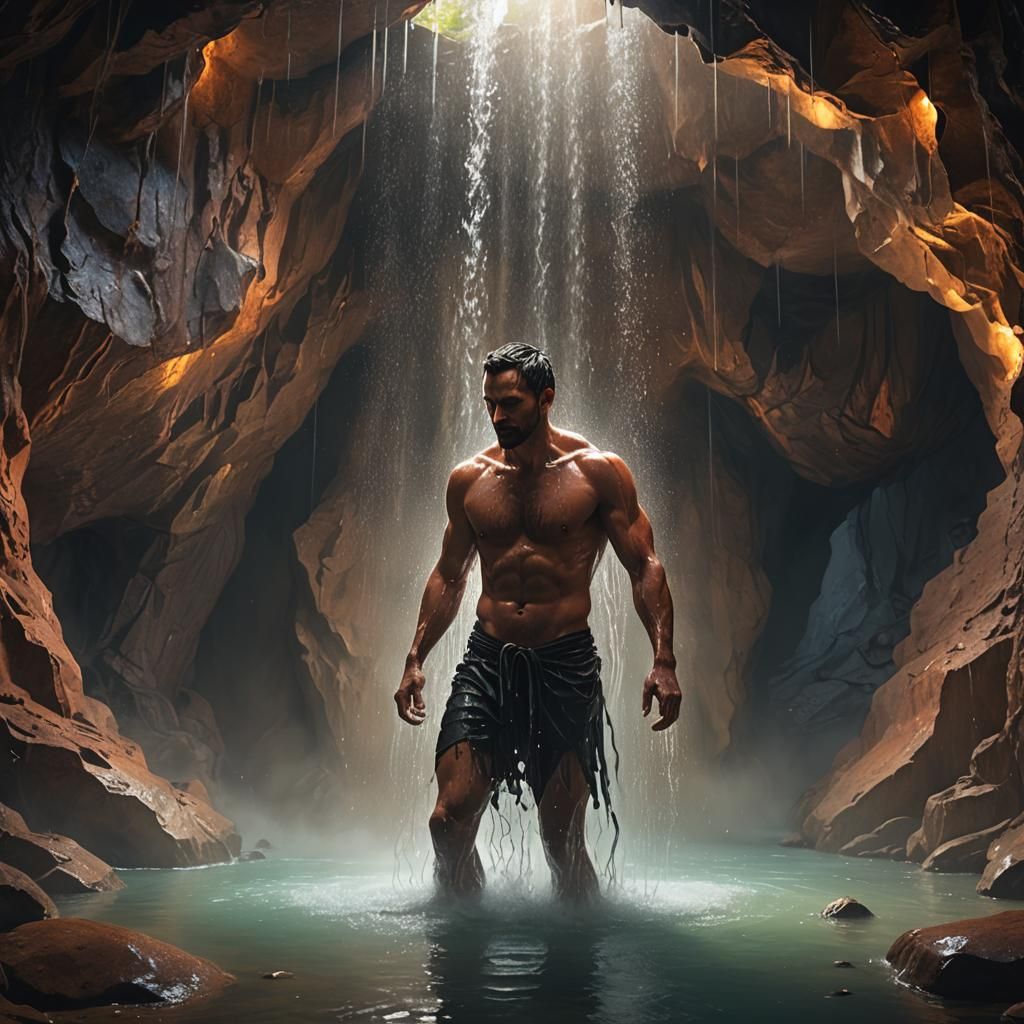Mystical Cave Shower: Fantasy Concept Art