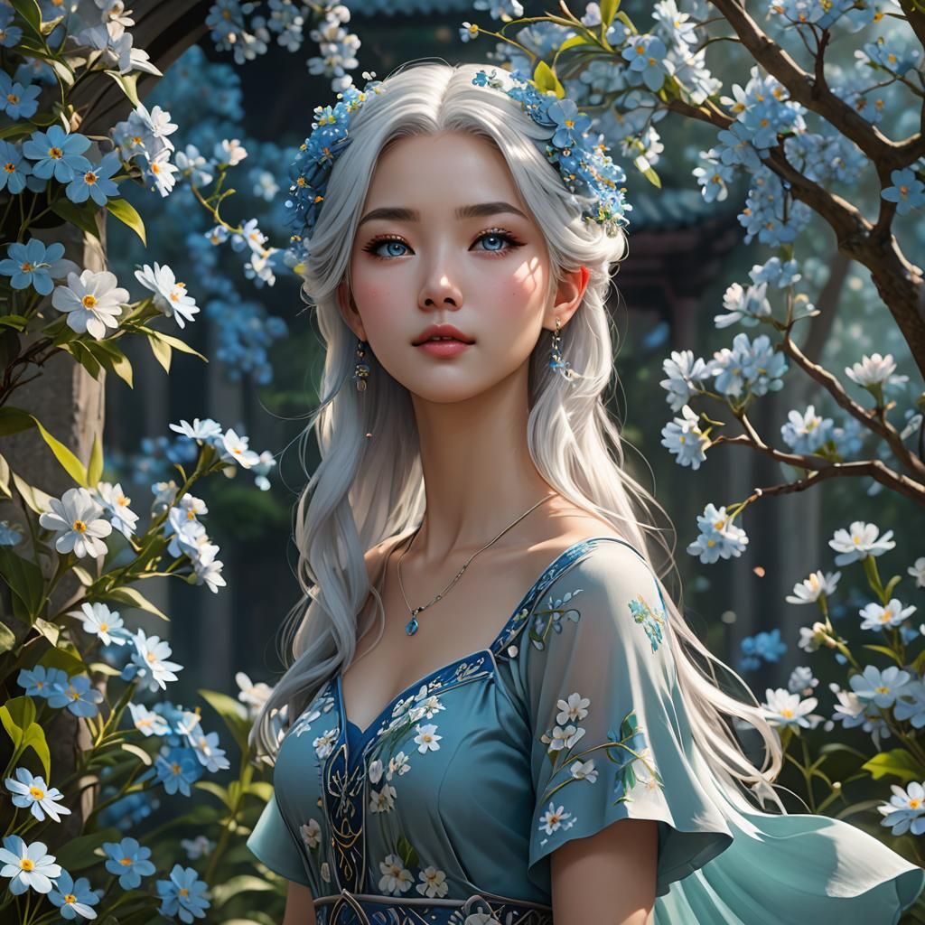 Chinese Girl with Flowers: Fantasy Concept Art