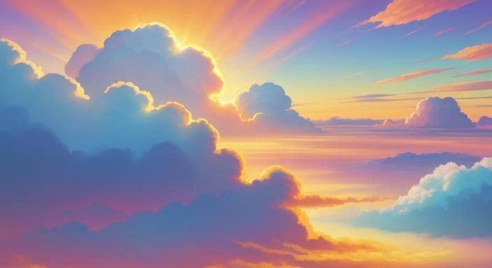Dreamy Sky with Animated Clouds, Disney-Pixar Style