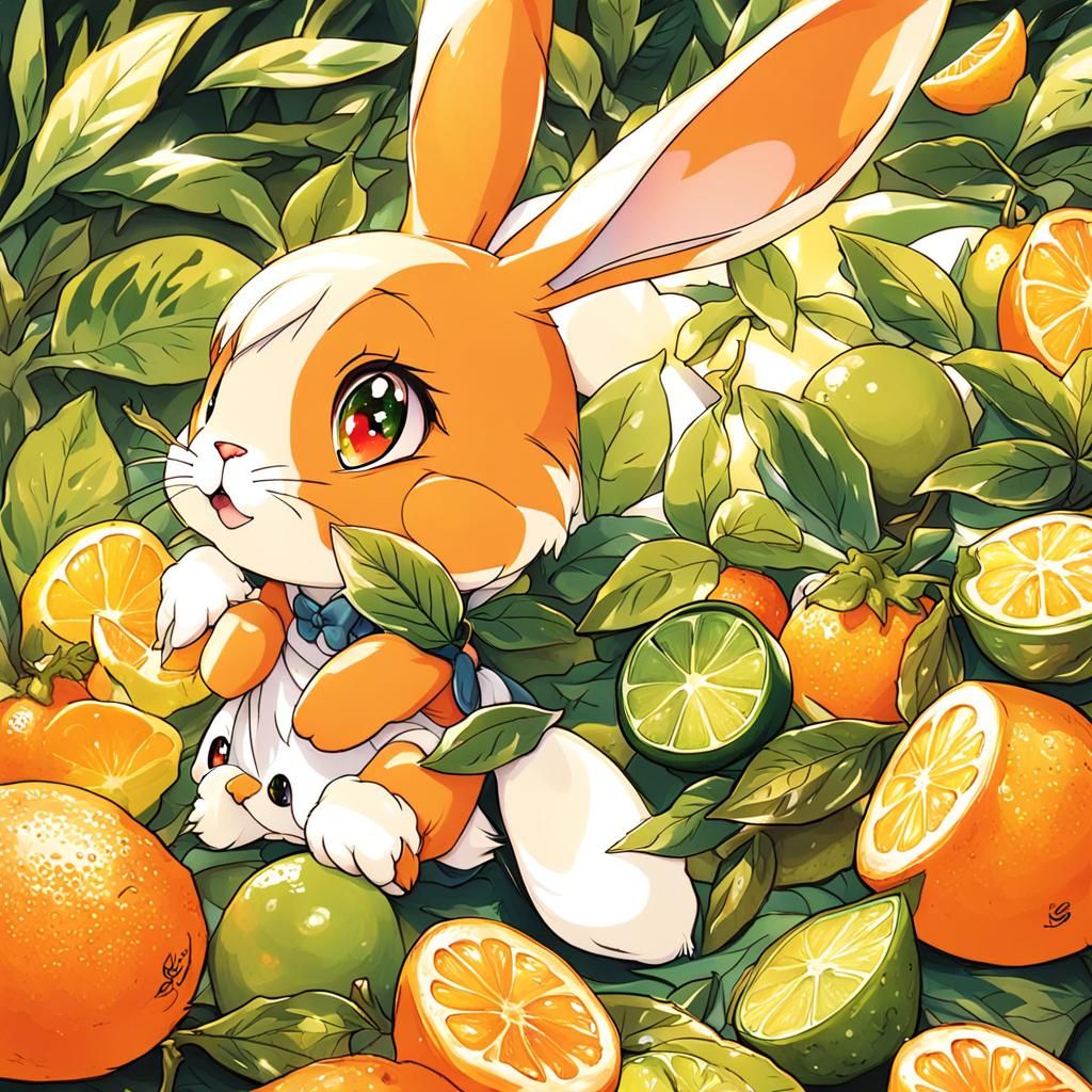 Orange Fruit Bunny in Anime Style