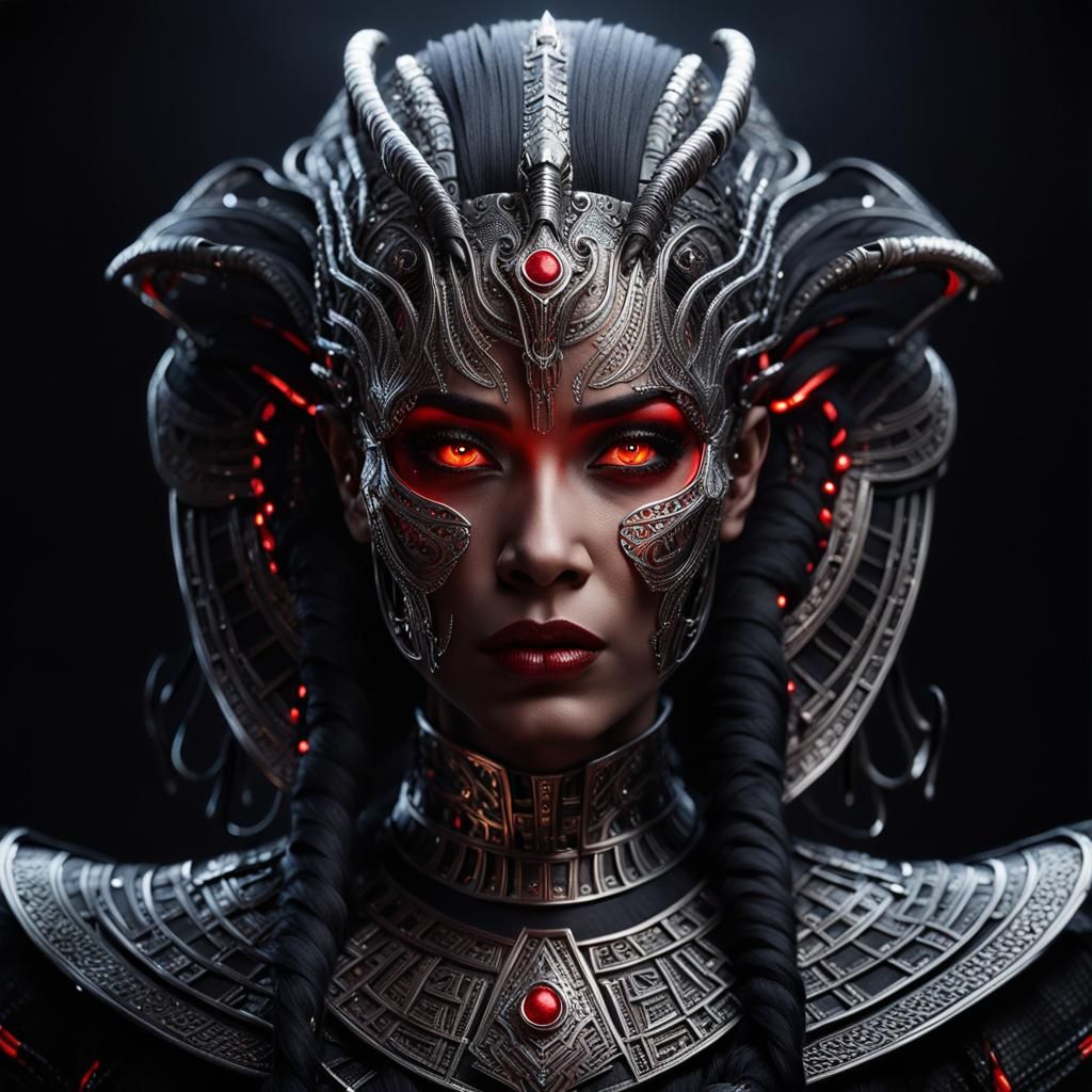 Egyptian Woman in Draconic Armor with Glowing Eyes