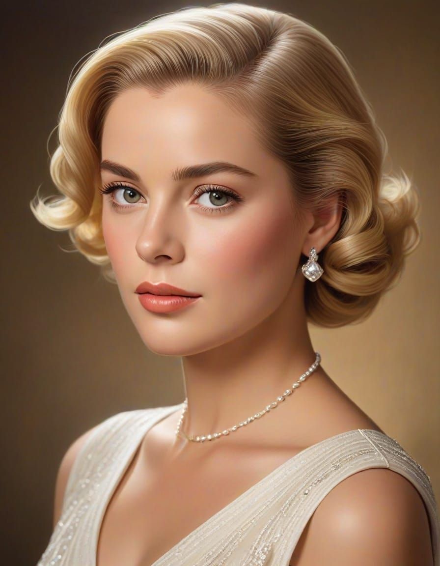 Grace Kelly Oil Painting with Golden Hour Glow