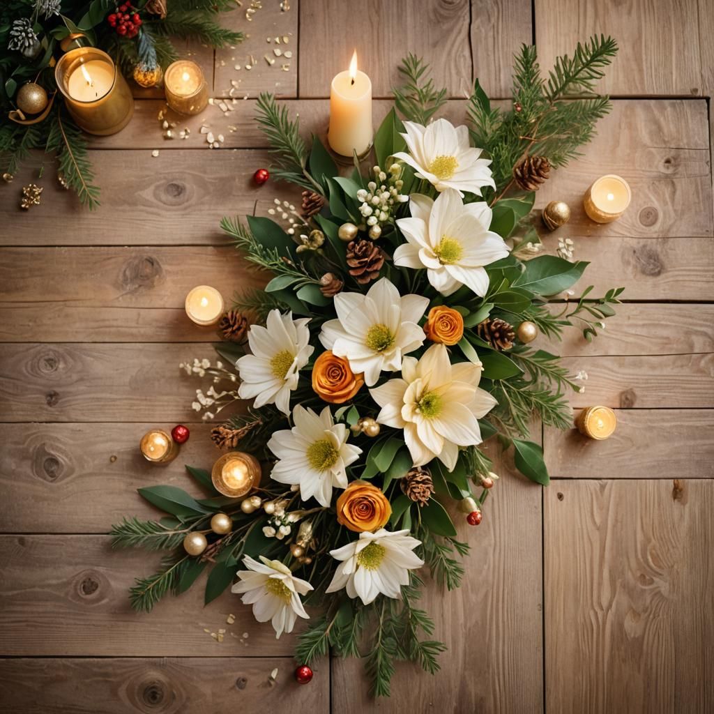 Warm Christmas Bouquet in Elegant Still Life Photography