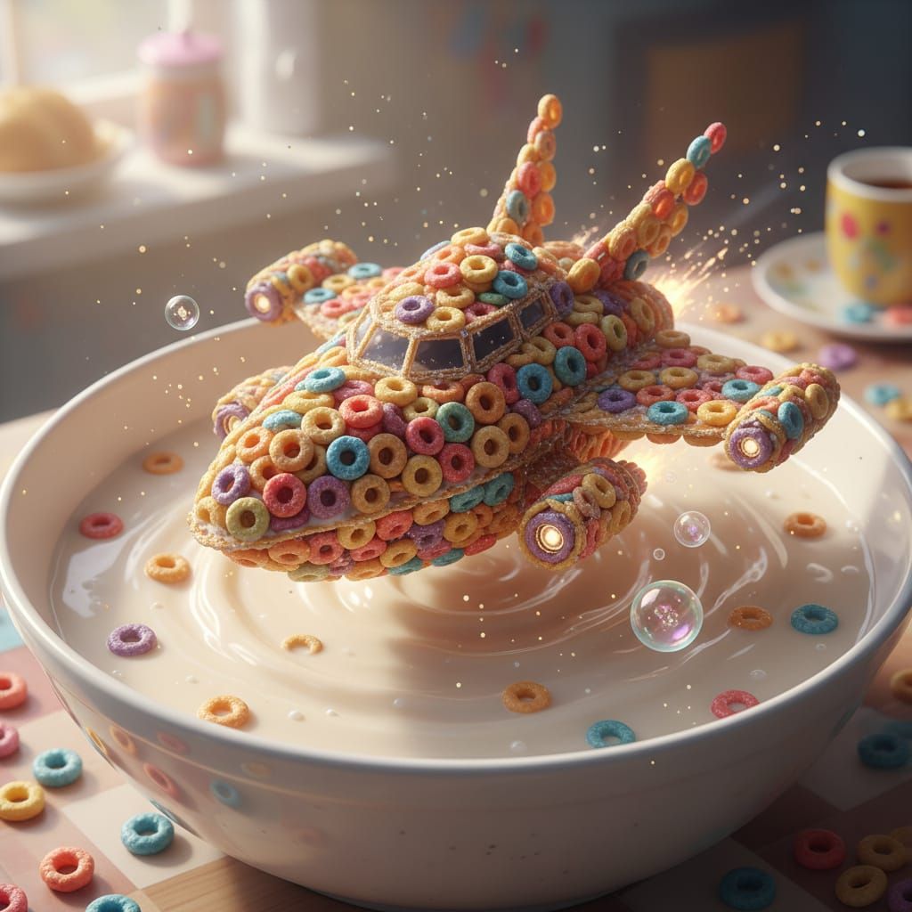 Cereal Spaceship in Milk Bowl, Anime Style