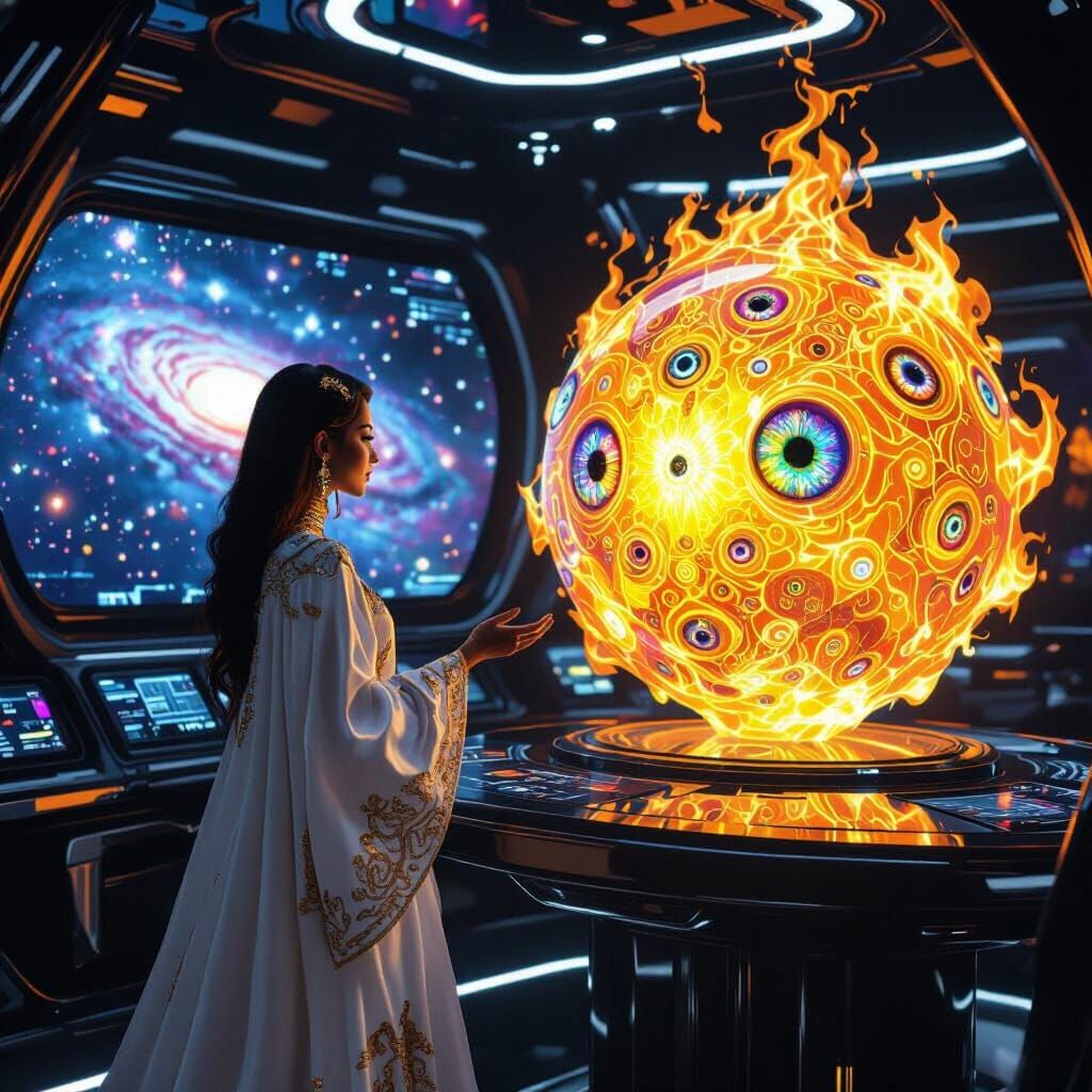 Virgo Talks to Sentient Fireball in Starship Control Room