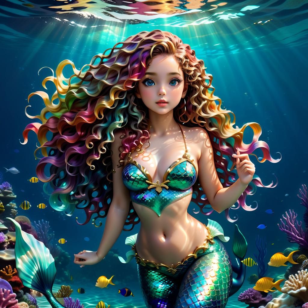 Multichromatic Mermaid in Anime Style