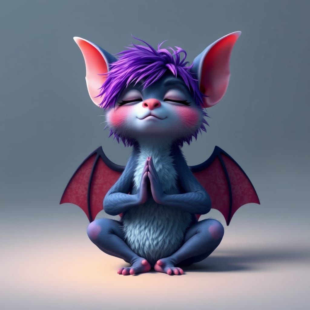 Pixar-Style Meditative Purple Bat Portrait