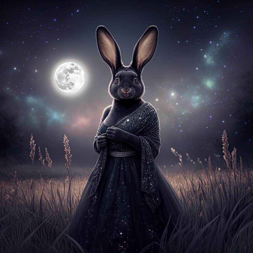 Harengon in Moonlit Meadow as Digital Art