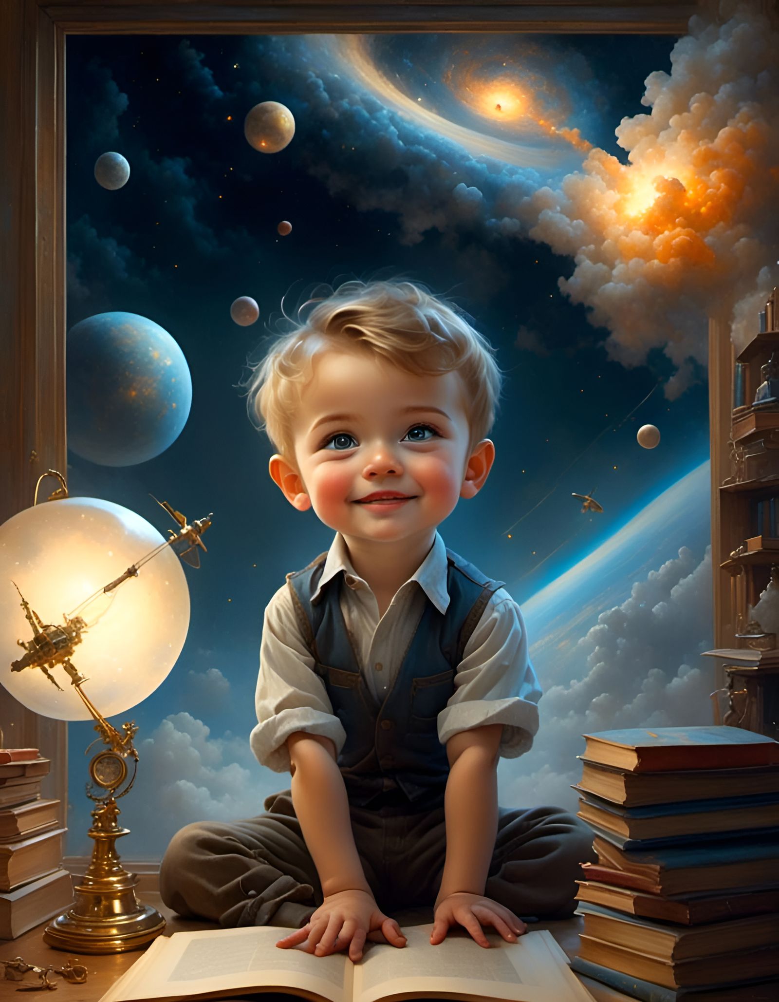 Charming Boy Reads Physics Textbook in Cozy Room