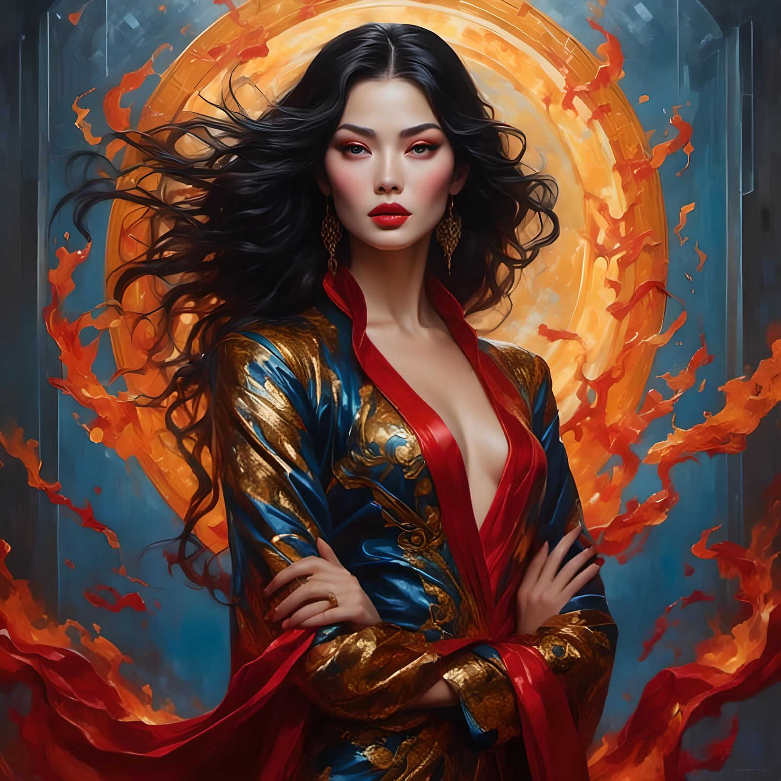Oriental Woman in Flames: Gothic Fantasy Art