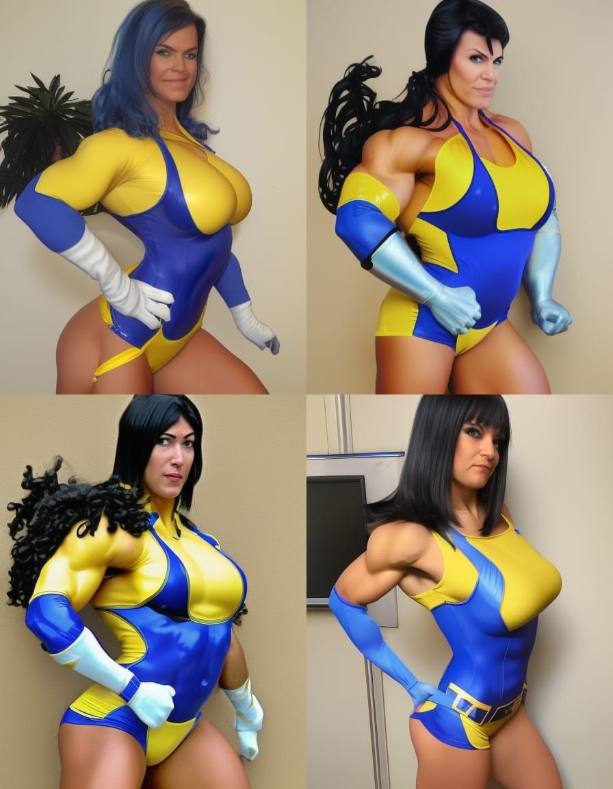 Muscular Powergirl Superheroine in Detailed Matte Painting