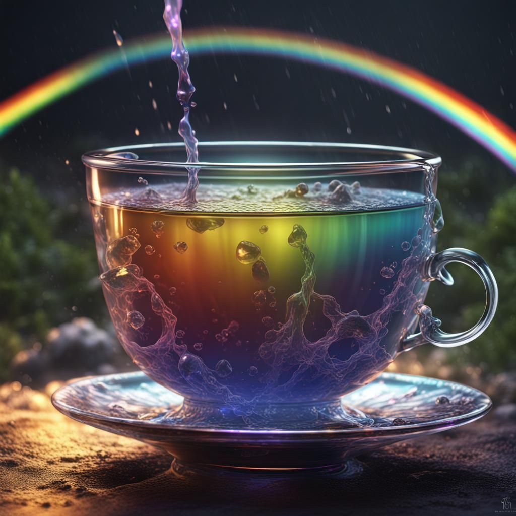 Rainstorm and Rainbow Inside Glass Teacup
