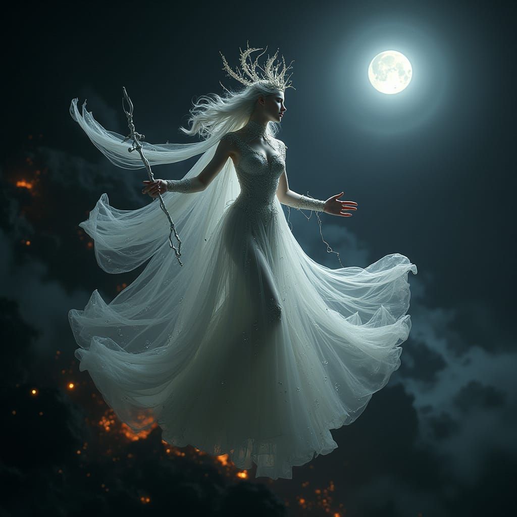 Celestial Moon Queen Radiates Lunar Majesty in Deep Space