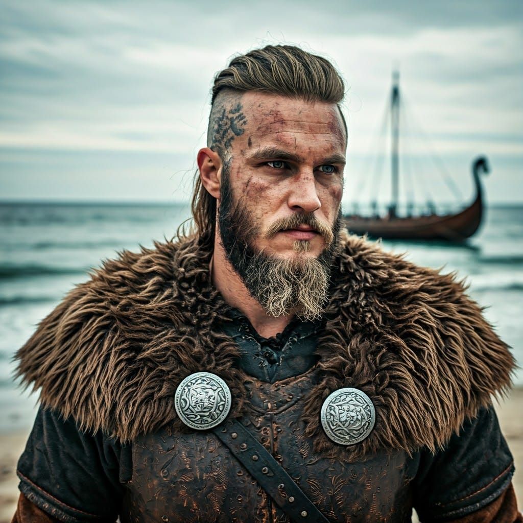 Viking Raider Close-Up on the Shore