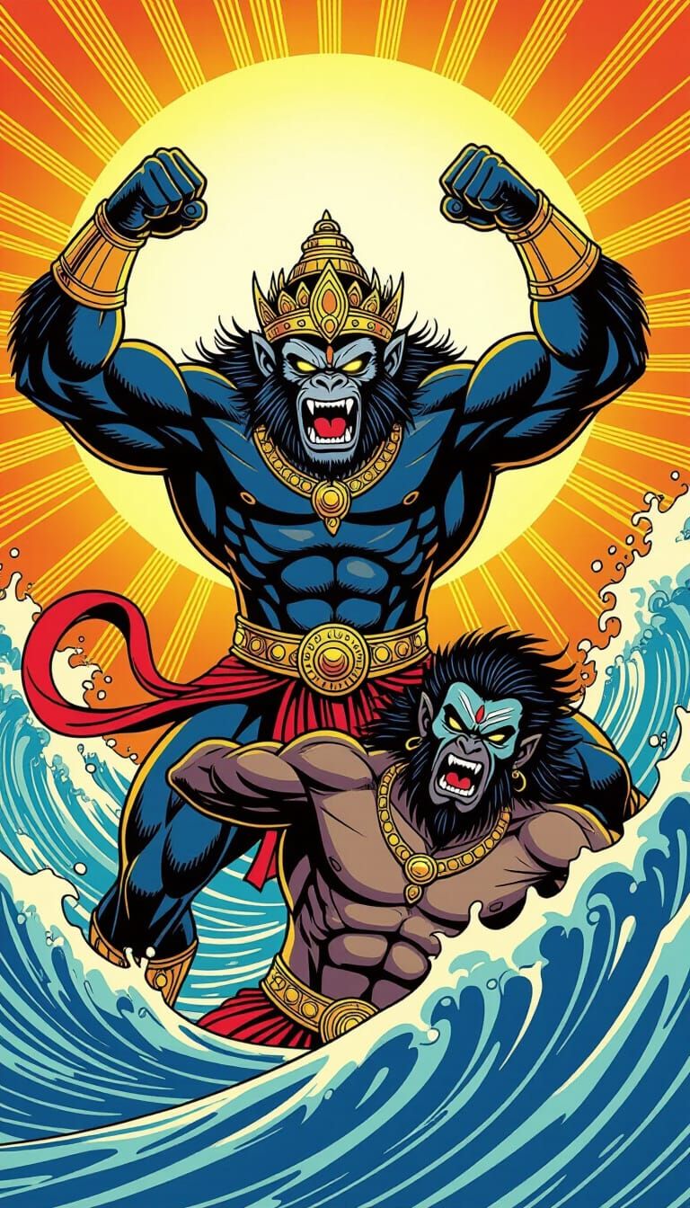 Monkey King Superhero Vanara Flexes Power in Comic Style
