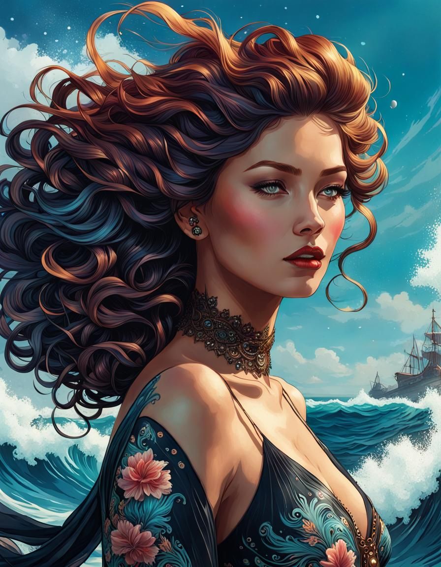 Ink Dress Woman in Ocean of Living Ink