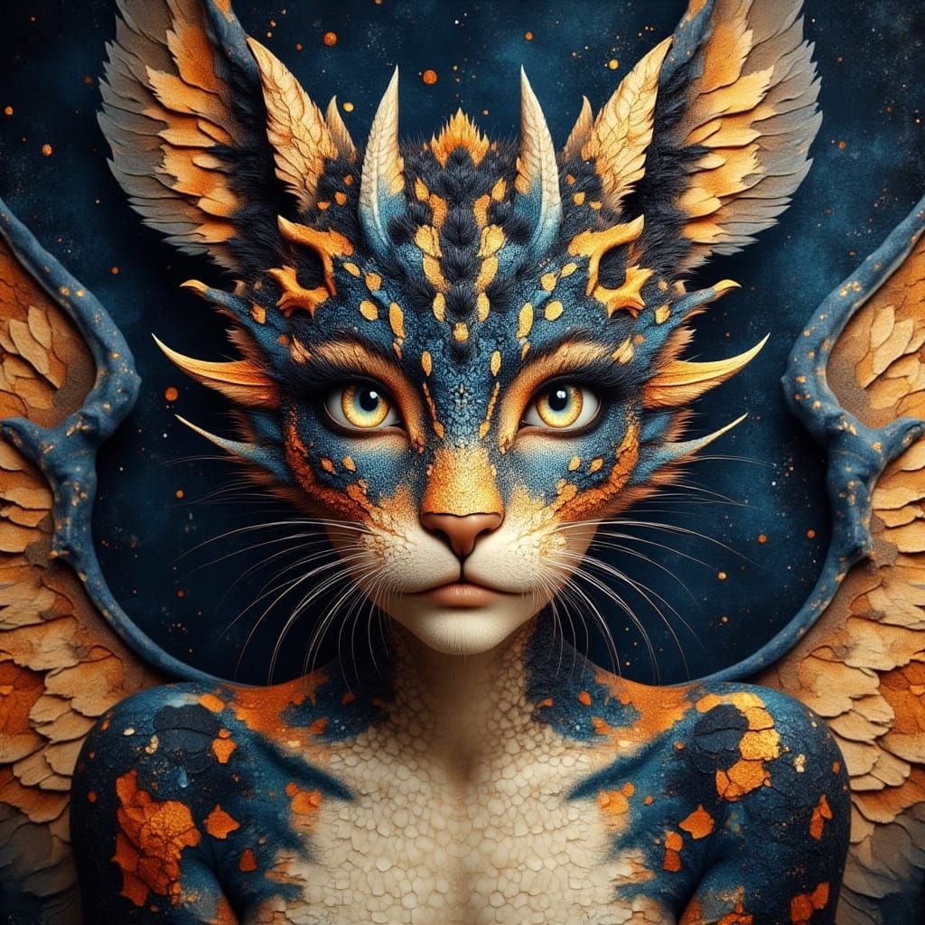 Dragon-Leopard Hybrid Portrait in Anne Stokes Style