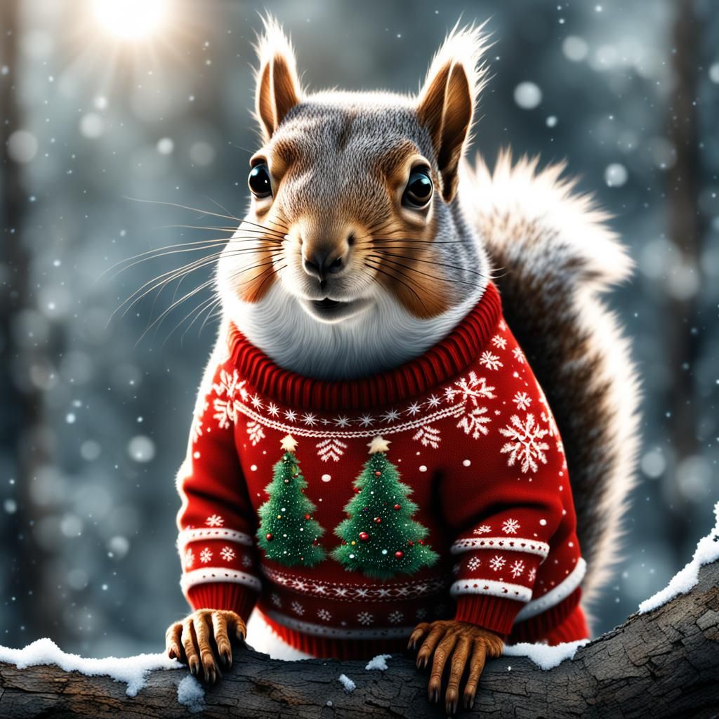 Squirrel in Meticulous Winter Wonderland Sweater
