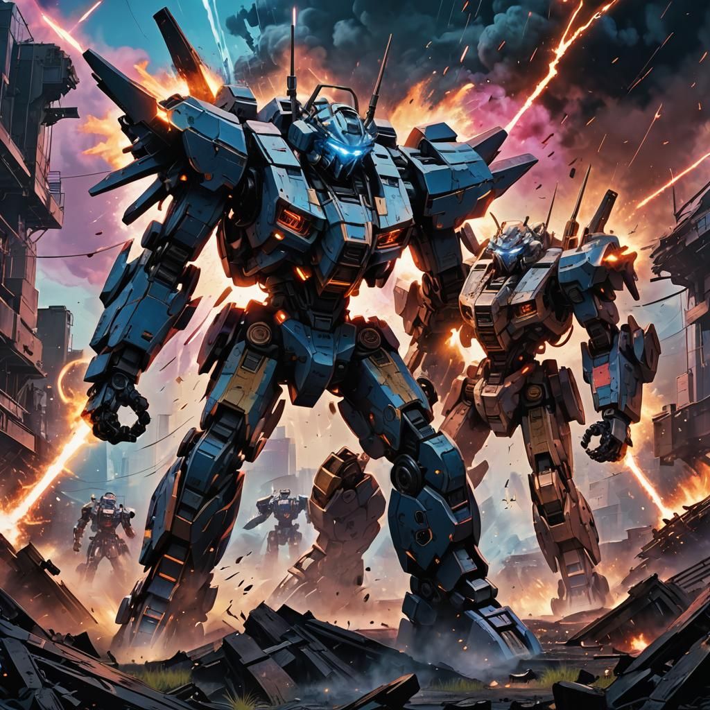 Mecha Duel on Distant Planet in Anime Style