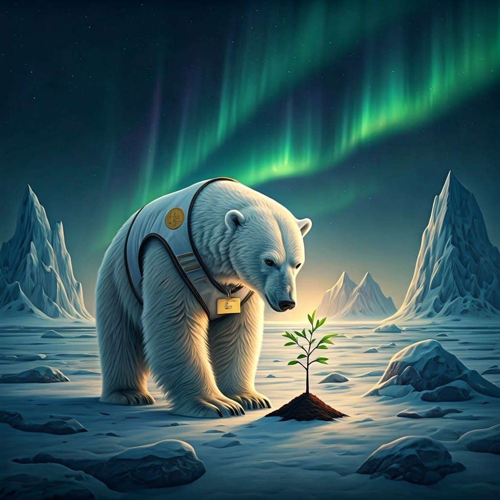 Majestic Polar Bear in Snowy Arctic Landscape