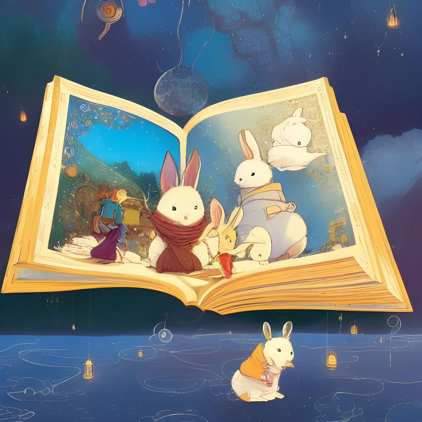 Fluffy Bunny on Flying Carpet Illustration