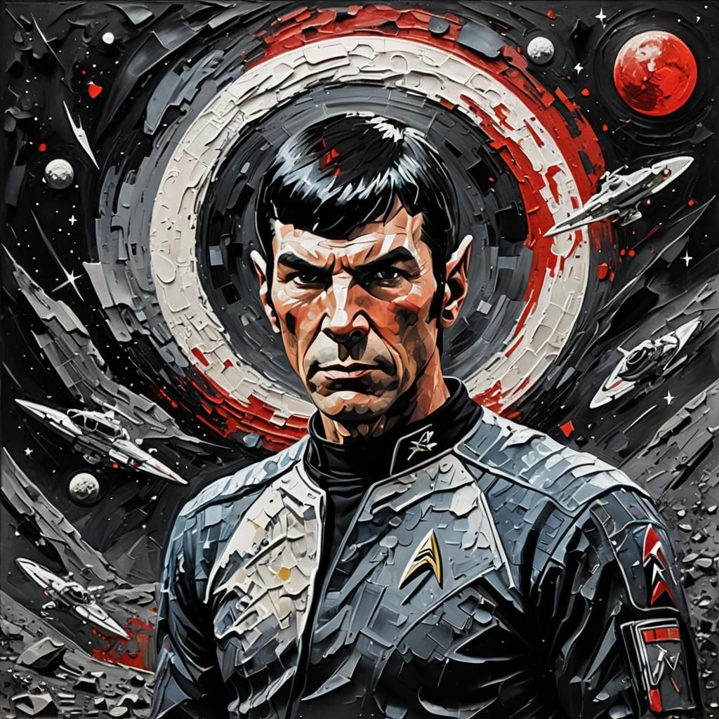 Spock Impasto Painting: Red Moon and Cosmic Moonscape