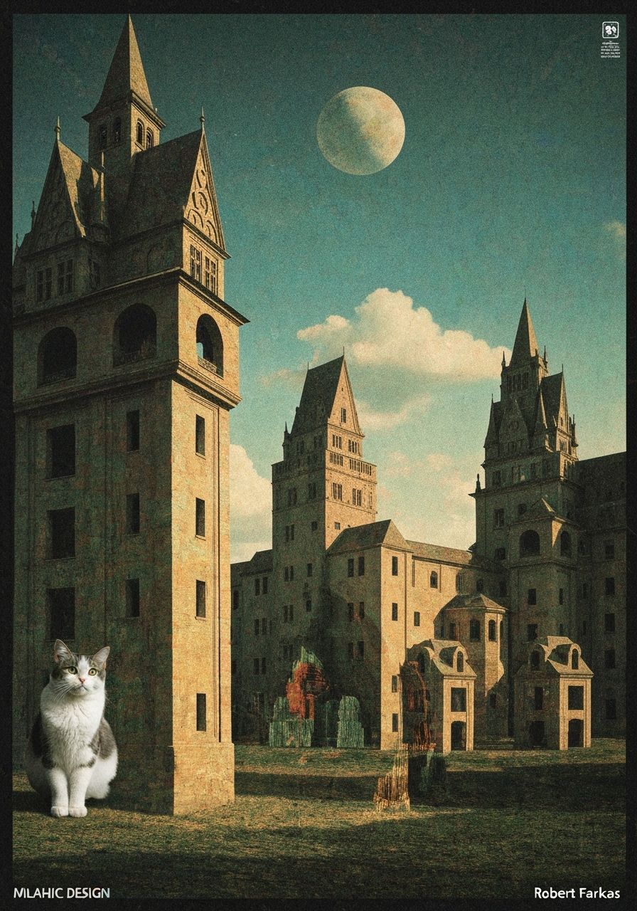 Surreal Cat in Organic Architecture with Double Exposure