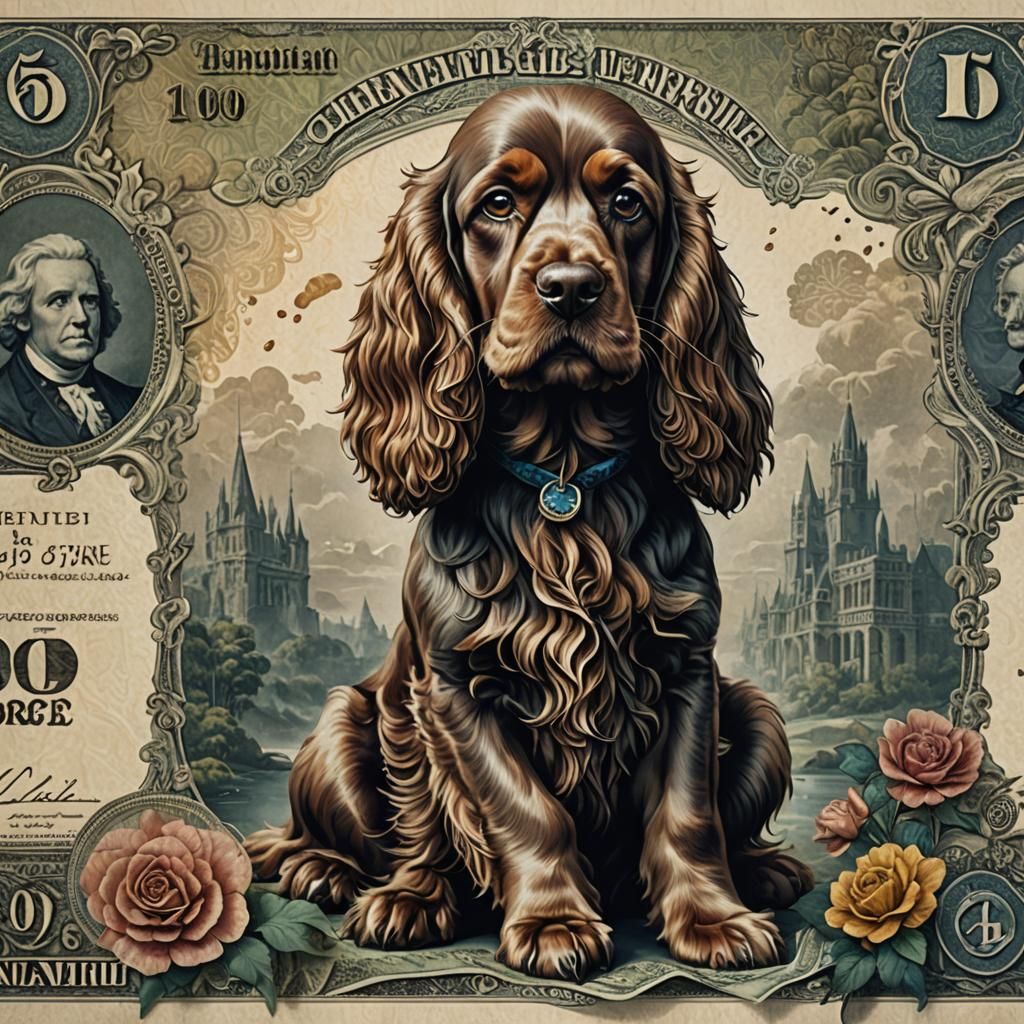 Cocker Spaniel Art Banknote in Detailed Matte Style
