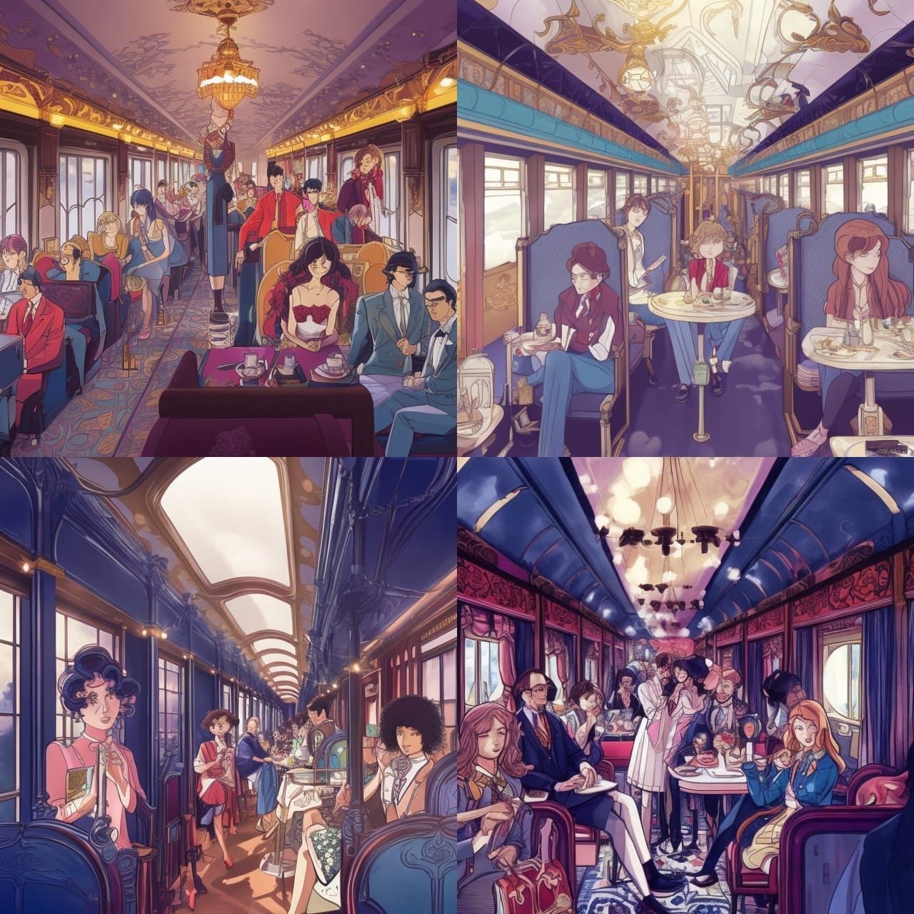 Inside the Orient Express: A Colorful Comic Illustration